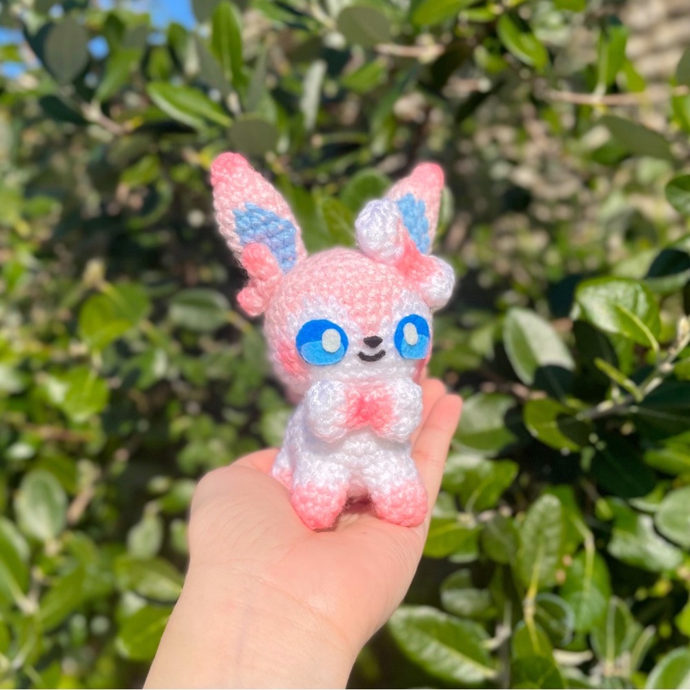 Crochet Pokemon Sylveon Handmade Craft Amigurumi Customade Cute Art Pet - Picture 8 of 10